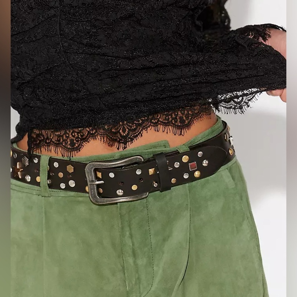 Free People Black Studded Suede Belt